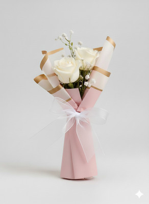 Fleur Buddy Romantic Bloom Artificial Rose Bouquet Pink, White Rose Artificial Flower(30 cm, Pack of 2, Flower Bunch)