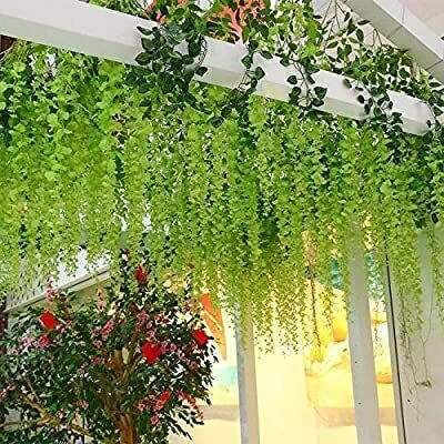 well art gallery 12 PCS Fake Flower Garland Wisteria Vine Rattan Silk Flower String Wedding Party Green Westeria Artificial Flower(45 inch, Pack of 12, Single Flower)