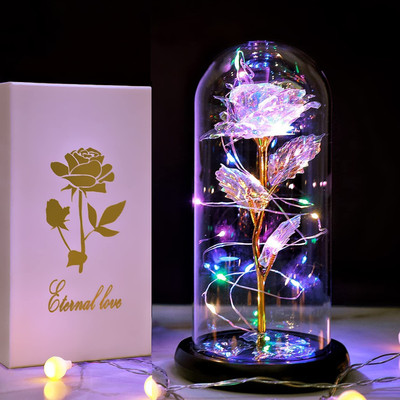 KENAYO ENTERPRISE Artificial Flower Rose Gift Led Light On Galaxy Rose in Glass Dome Best Gifts Multicolor Rose Artificial Flower(22 inch, Pack of 1, Single Flower)