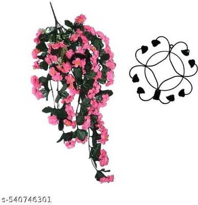 kanha creation Artificial Flower Pink Moon Latkan Flower With Pot Pink Daisy Artificial Flower  with Pot(34 cm, Pack of 1, Flower Bunch)