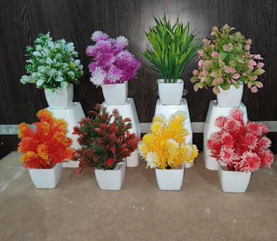 Jaymaa Collection Multicolor Wild Flower Artificial Flower  with Pot(7 inch, Pack of 8, Single Flower)