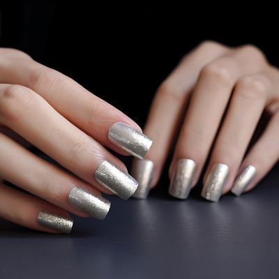 Shhagan Shimmering Silver Press-On Nails silver(Pack of 12)