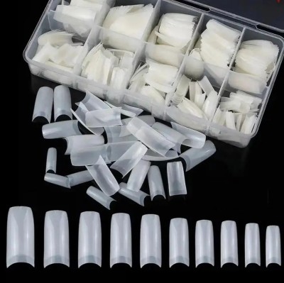 WOONGMI Art Acrylic French Artificial Fingernails Fake Nails Off White(Pack of 100)