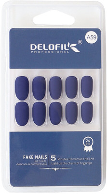 DELOFIL PROFESSIONAL 24 PCS Soft Matte Press-On Nails | Natural Look, Lightweight & Comfortable Deep Indigo Blue(Pack of 24)