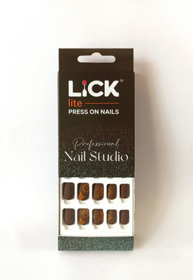 Lick - Press on Nails Matte Chocolate Brown False Acrylic Nails Set Nail Art Square Tints of Ochre Chocolate Brown With Tints of Ochre(Pack of 30)