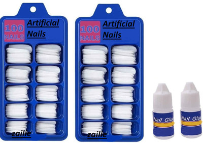 Zailie 200 Pc. Artificial Nails With Set Of 2 glue (White)(white)