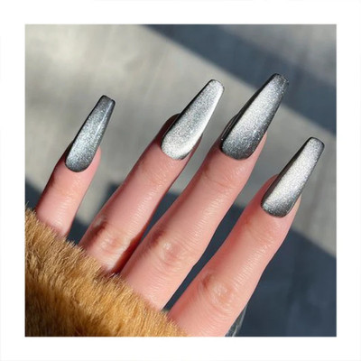 The NailzStation 12 pc 3D Magnetic Cat Eye Designer Artificial Nails Press on Fake Nails glue kit Black(Pack of 12)