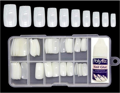 Mixonshun Artificial Nails Set With Glue Set Of 100 Pcs and Artificial White(Pack of 100)