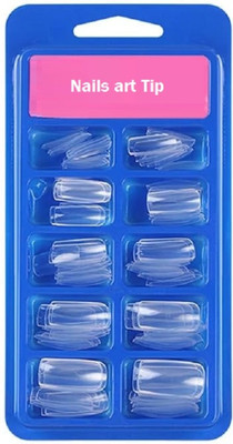 OLETSUN Transparent Artificial Nail Tips Best False Nails with Glue Transparent(Pack of 100)