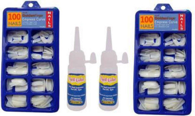 ECILAK Artificial Nails Set Acrylic Fake false Nails Set Of 100 Pcs WHITE white(Pack of 200)