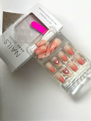 rk arts 24Pcs Pink Ombre Artificial Press-On Nails with Heart Design Pink(Pack of 24)