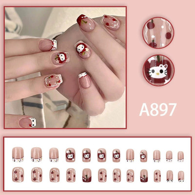 NAKHI 24 Reusable Artificial Nail Set | Base Peach colour with Flat Tip Design Nails Peach(Pack of 24)