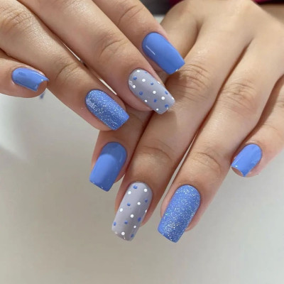 Shhagan Blue & Grey Polka Sparkle 1942 Blue, Grey, White, Silver(Pack of 12)