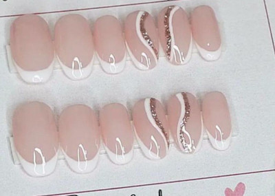 AMOK STORE Artificial Acrylic Nail Set Full Cover tip UV Top Coat 25 MULTICOLOUR(Pack of 12)