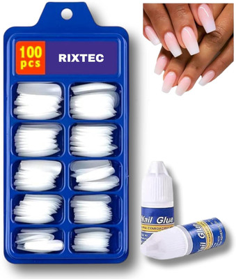 RIXTEC Nair Art (100 Pieces Nails With Glue) White(Pack of 100)