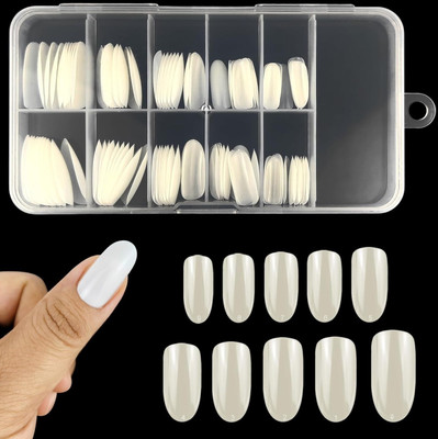 Emijun Artificial Nails & Glue Set Of 100 Piece and Reuse able Artificial Nail Glue OFF WHITE(Pack of 100)