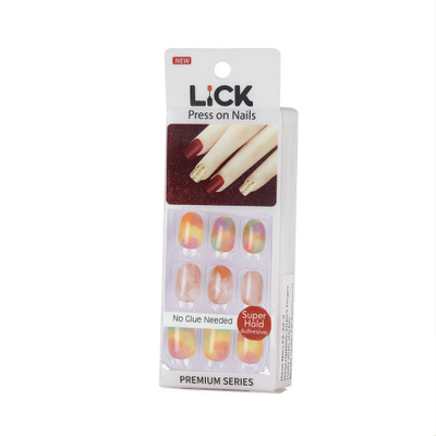 Lick - Press on Nails 30 Pcs Tie and Dye Oval Shape French Manicure _ Artificial/False/Fake _-671 Oval Shape Mulicolored(Pack of 30)