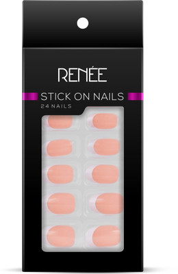 Renee Stick On Nails - FTN 01 - 24 Reusable Artificial Fake Nail Set, Quick Fix Use Beige(Pack of 24)