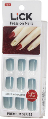 Lick - Press on Nails 24 Pcs Sky Blue Square Shape Artificial Nails Extension Reusable Stick on Nails Sky Blue(Pack of 24)