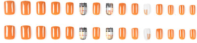 Lick - Press on Nails Artificial Reusable _ Square Shape Burnt Brown And Checkered Geometric Print-878 Burnt Brown With Checkered And Geometric Print(Pack of 30)