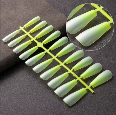 VIKSON INTERNATIONAL 20 Pcs LIGHT GREEN WHITE MATTE|STICK ON|EASY TO USE REMOVAL|FREE NAIL APPLY KIT LIGHT GREEN, WHITE(Pack of 20)