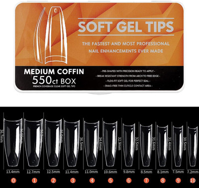 NAILWIND Soft Gel Full Cover Nail Tips,Fake Nail Extension, Medium coffin-Orange CLEAR(Pack of 550)