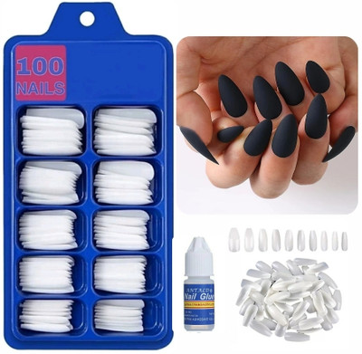 Vontam Artificial Reusable Nails Set With Glue(Small) -100 Nails & 3ml Glue FREE White(Pack of 100)
