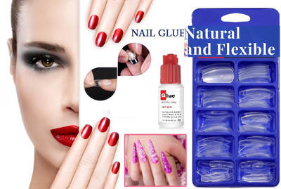FELICECHIARA HD Shinning Transparent Artificial / Fake Nails with Glue TRANSPARENT(Pack of 100)