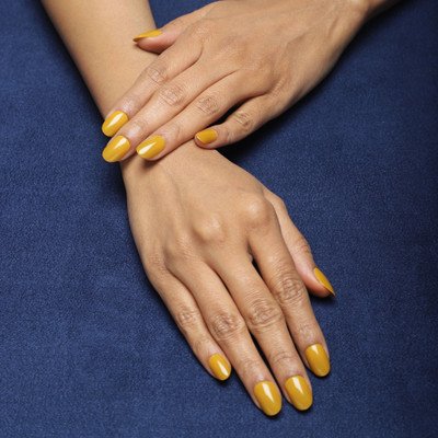 Lick - Press on Nails Artificial Nails and Fake Nails Set Oval Shape Mustard Yellow(Pack of 24)