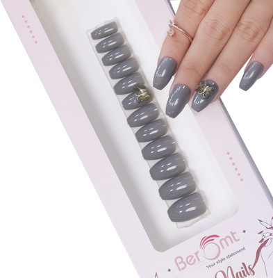 BEROMT BUTTERFLY CHARM FALSE NAILS - 08 GREY(Pack of 12)
