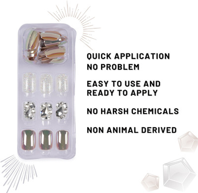 Lick - Press on Nails 30 Pcs Lavender Chromatic Reusable Artificial/Fake/False Press on Nail Extension Square Shape White Glittered and Studded With Lavender Chromatic(Pack of 30)