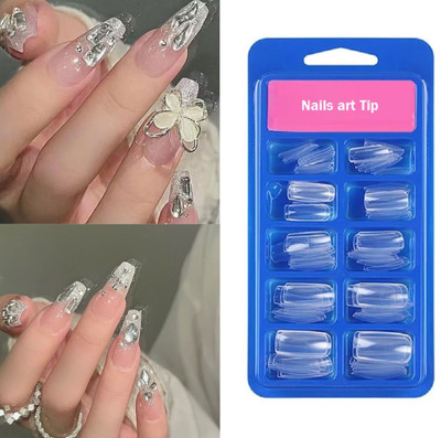 OLETSUN New Artificial Reusable Fake Nail Tips With Nail Glue party/marriage With Glue Transparent(Pack of 100)
