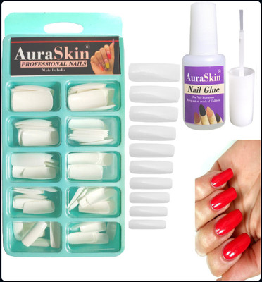 AuraSkin NEW Gorgeous 100QTS Reuseable Transparent Artificial Nail Tips-new Transparent(Pack of 100)