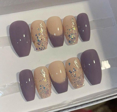 AMOK STORE Artificial Acrylic Nail Set Full Cover tip UV Top Coat 21 MULTICOLOUR(Pack of 12)