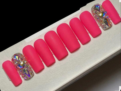 AMOK STORE Artificial Acrylic Nail Set Full Cover tip UV Top Coat 10 MULTICOLOUR(Pack of 12)