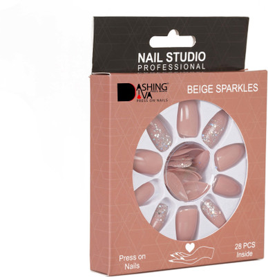 Lick - Press on Nails 28 Pcs Beige Artificial Reusable Acrylic Press on _ With Quick Dry _ Glue-956 Beige(Pack of 28)