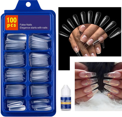 USBK Transparent 100 Reusable Artificial Fake Nail Set transparent(Pack of 100)