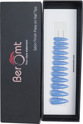 BEROMT PREMIUM GLOSSY NAILS - 423 Blue(Pack of 12)