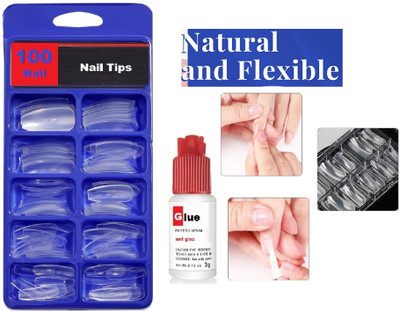 FELICECHIARA Reusable Artificial Transparent Fake Nails Set of 100 False Nails TRANSPARENT(Pack of 100)