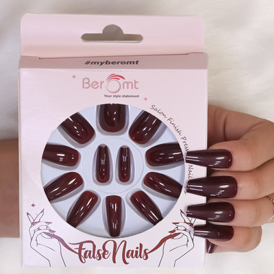 BEROMT PREMIUM GLOSSY NAILS - 424 Brown(Pack of 12)