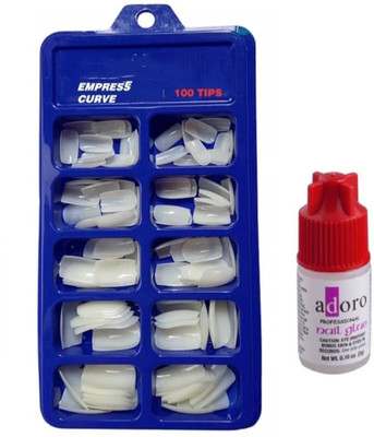 GLOW IT Empress Curve Artificial Nails With Glue White White(Pack of 100)