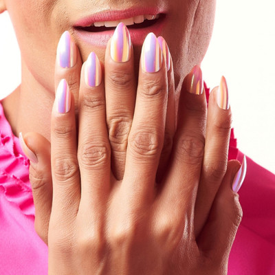 Lick - Press on Nails 14 Pcs Reusable Fake/False Chromatic Acrylic Nail Extension With Application Kit Light Purple Chromatic Stiletto(Pack of 14)