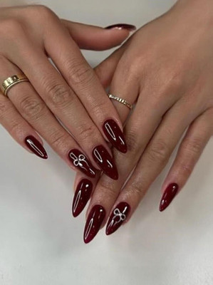 Slay On Designer Abs Plastic Artificial Nails Dark Red(Pack of 24)