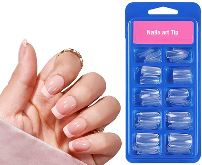 FELICECHIARA New Transparent Artificial 100 Tips Painted Fake Nails with Glue Transparent TRANSPARENT(Pack of 100)