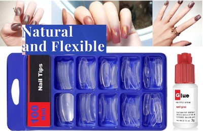 Amaryllis Best Reusable Artificial Transparent Fake Nails Set of 100 False Nails TRANSPARENT(Pack of 100)