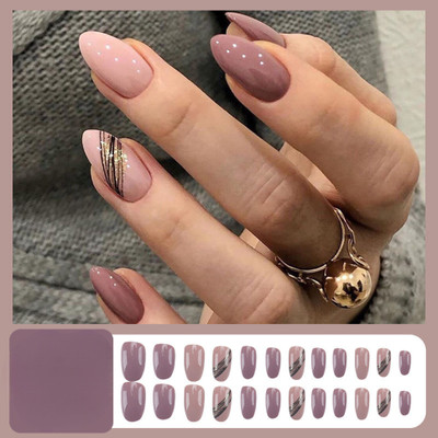 TheVineGirl 24 Pcs Reusable Artificial Pink & Black Press On Nails With Sticker / Glue Pink(Pack of 24)