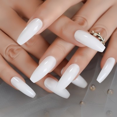 The NailzStation nails artificial nail fake designer press on extension with design glue Milky White(Pack of 12)