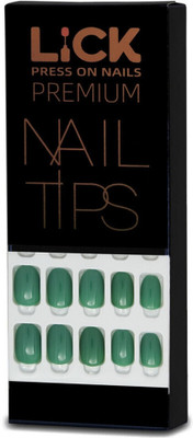 Lick - Press on Nails 24 Pcs Fake Nails/Artificial Nails/Stick on False Nails With Application Kit-768 Oval Shaped Bottle Green(Pack of 24)
