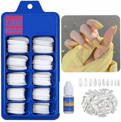 Vontam Artificial Nails 100 pcs Reusable White(Pack of 100)