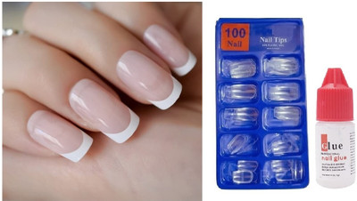 Aylily PERFECT ARTIFICIAL FAKE NAILS 100 PCS WITH FREE GLUE TRANSPARENT(Pack of 100)